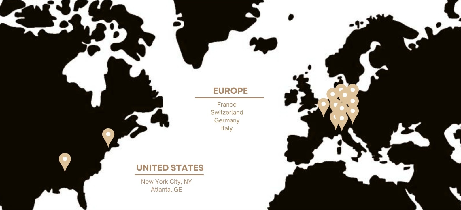 Map highlighting key cities where Alice Filoni has produced events.